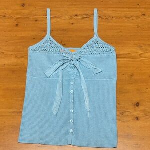 Cynthia Steffe Blue Crochet-Detail Camisole/Tank Top